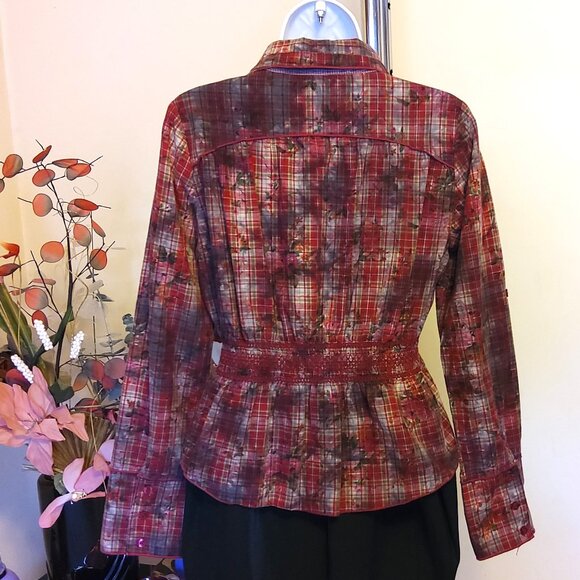 NEW I.AM.GIA Women’s Pink Multi Color Printed Pleated Blouse Shirt Top - Picture 9 of 10